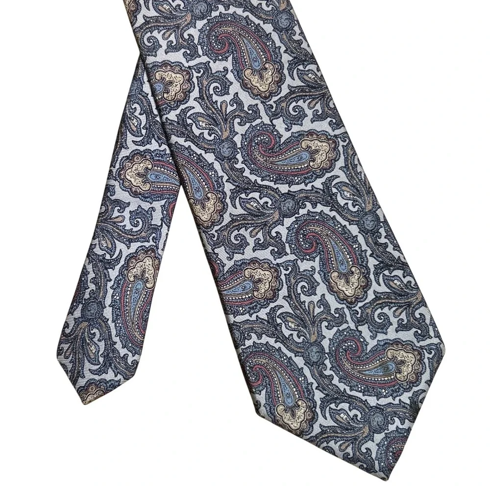 Christopher Hayes Paisley Silk Tie‎ Gray Blue Pink Gold W